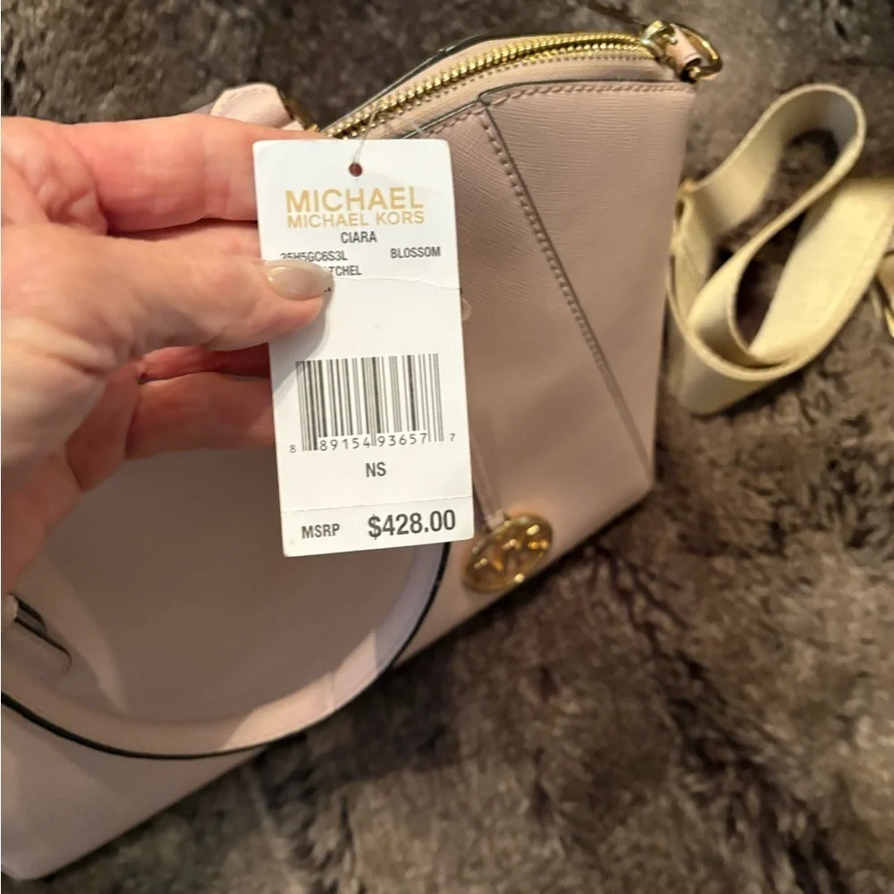 Michael Kors Pink Saffiano Satchel with Gold Hardware